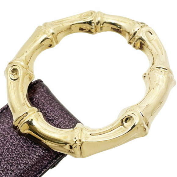 Gucci Women's Metallic Purple Leather Belt with Bamboo Buckle, Size 136078, A...